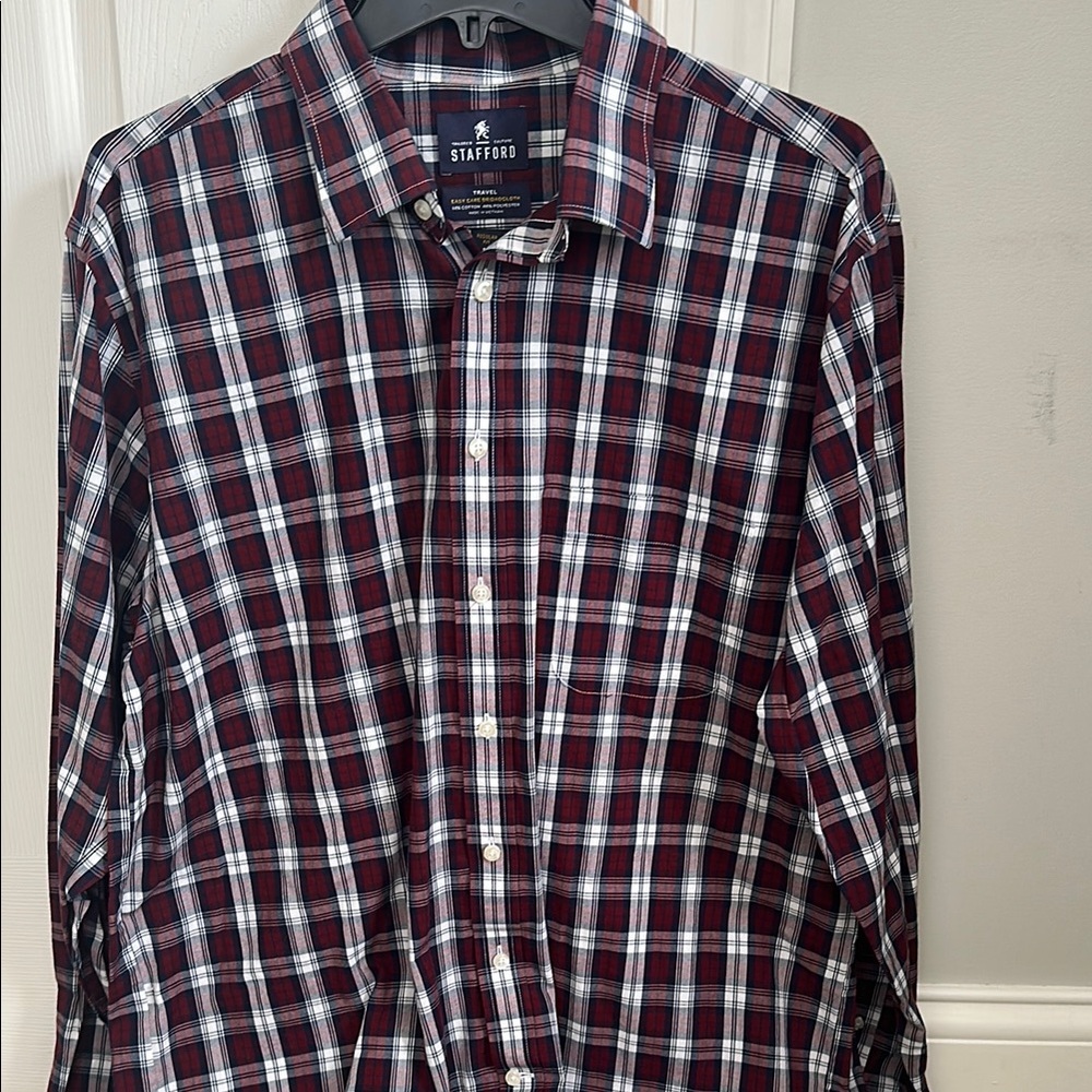 Stafford Red and White Casual Button Down Shirt